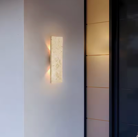 Wall Sconce with Natural Stone Panel and Warm Outdoor LED Light