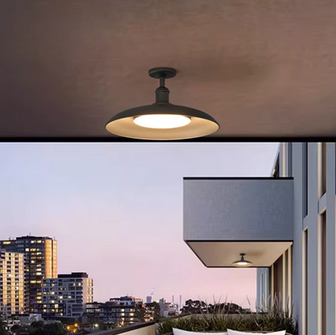 Ceiling Light with Semi-Flush Metal Dome for Outdoor Porches
