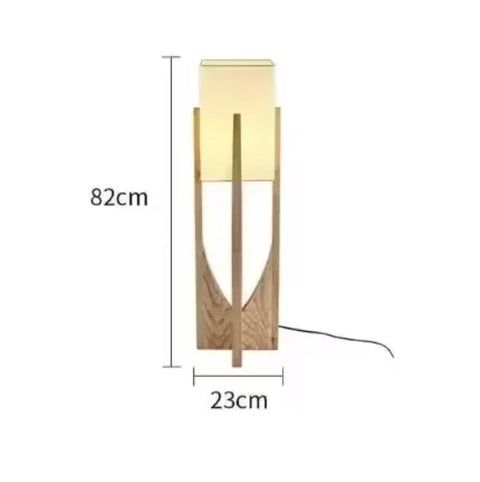 Table and Floor Lamp with Fabric Shade and Cutout Wood Base