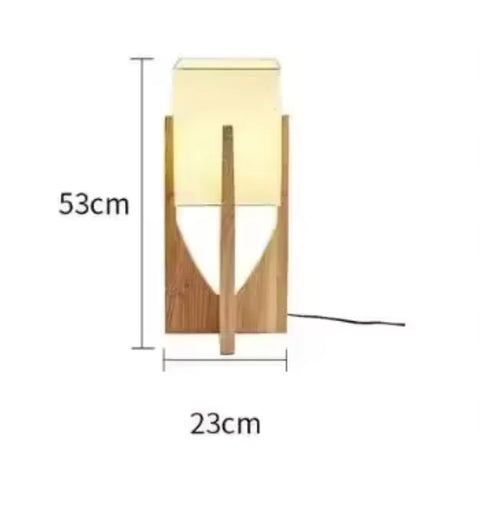 Table and Floor Lamp with Fabric Shade and Cutout Wood Base