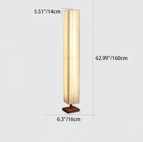 Floor Lamp with Pleated Fabric Shade and Wood Base
