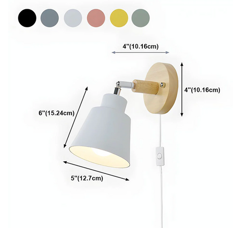 Wall Sconce with Wood Backplate and Adjustable Metal Shade
