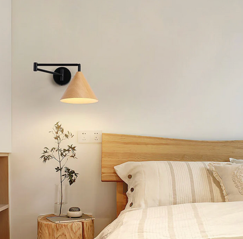 Adjustable Wood Wall Sconce for Focused Bedside and Reading Lighting