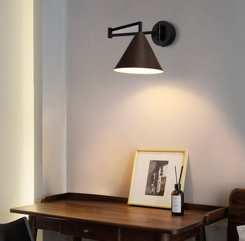 Adjustable Wood Wall Sconce for Focused Bedside and Reading Lighting
