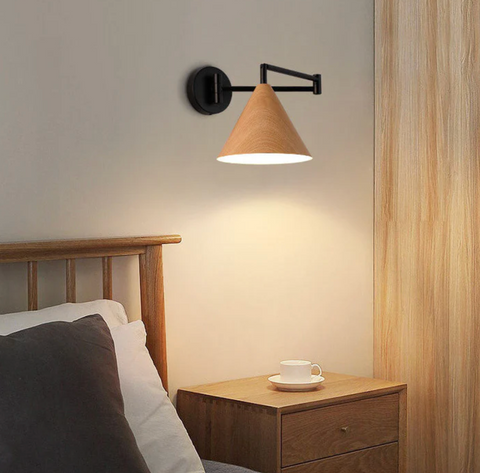 Adjustable Wood Wall Sconce for Focused Bedside and Reading Lighting