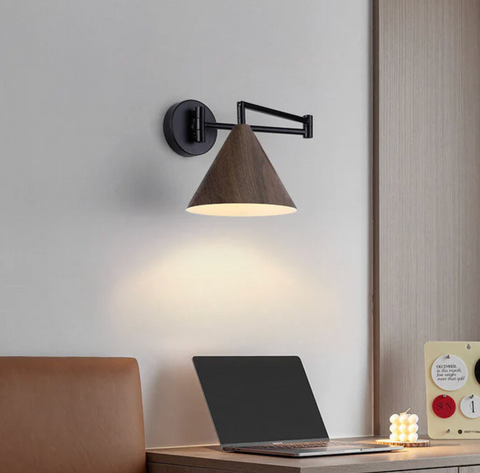 Adjustable Wood Wall Sconce for Focused Bedside and Reading Lighting