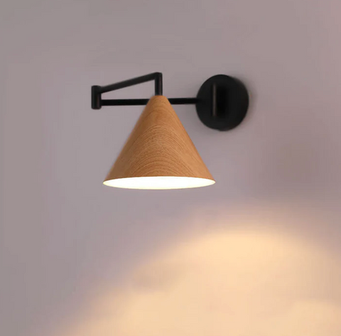 Adjustable Wood Wall Sconce for Focused Bedside and Reading Lighting