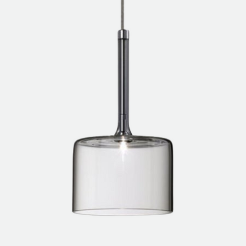 Glass Cylinder Pendant Light with Nickel Finish and Adjustable Cord