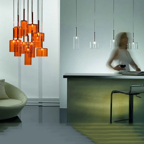 Glass Cylinder Pendant Light with Nickel Finish and Adjustable Cord