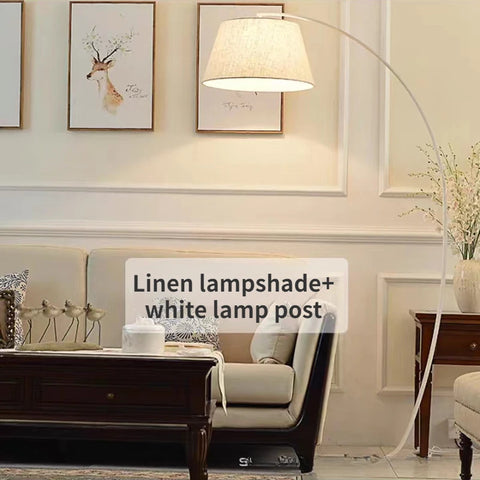 Arched Floor Lamp with Fabric Shade with Arched Stem and Broad Shade