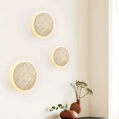 Wall Light with Round Travertine Shade