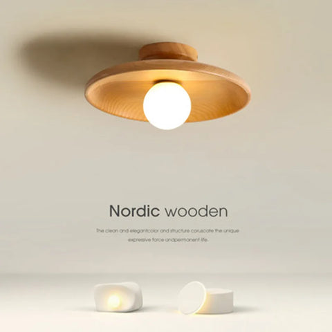 Round Wood Ceiling Light with Exposed Globe for Warm Interiors