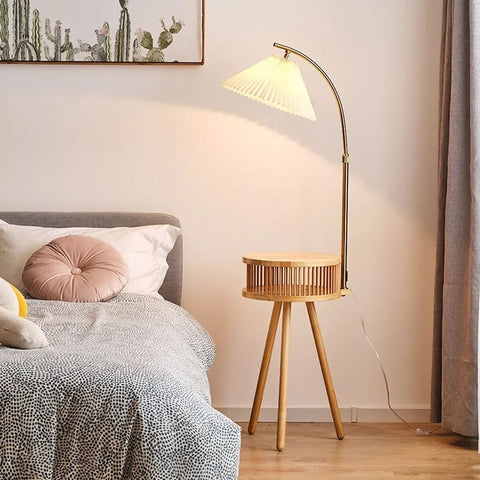 Wooden Floor Lamp with Wooden Tripod Base in Ash Wood and Aluminum