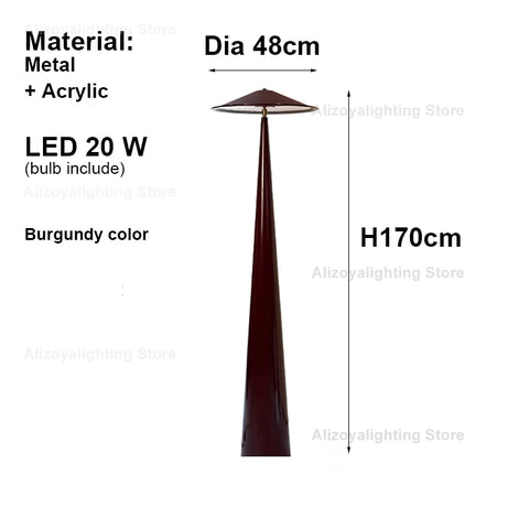 Zoya Cone Floor Lamp with Tapered Cone Silhouette in Metal and Acrylic