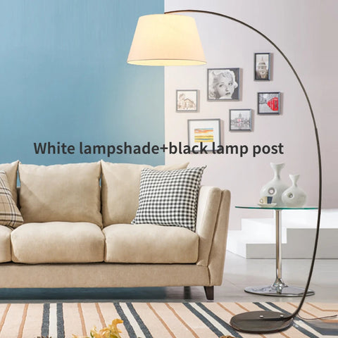 Arched Floor Lamp with Fabric Shade with Arched Stem and Broad Shade