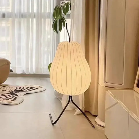 Japanese-style Silk Floor Lamp with Pear-shaped Shade
