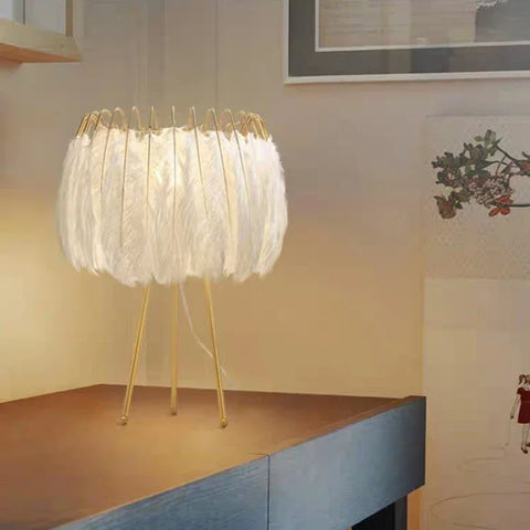 Feather Chandelier with Feathered Shade in Iron and Feathers