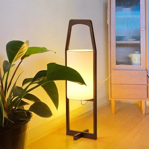 Wooden Lantern Floor Lamp with Open Rectangular Lantern
