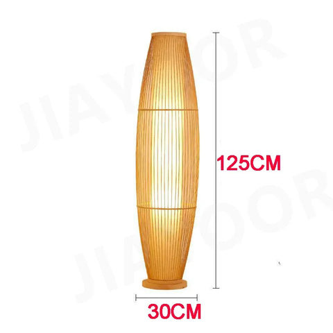 Woven Bamboo Floor Lamp with Woven Tapered Lantern in Bamboo and Iron