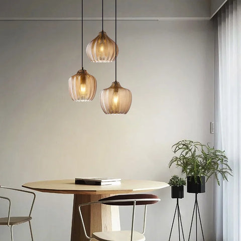 Pendant Light with Wavy Ribbed Glass and Vintage Nordic Style