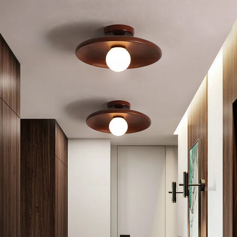 Round Wood Ceiling Light with Exposed Globe for Warm Interiors