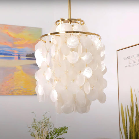 Pendant Light with Layered Natural Shell and Vintage Style