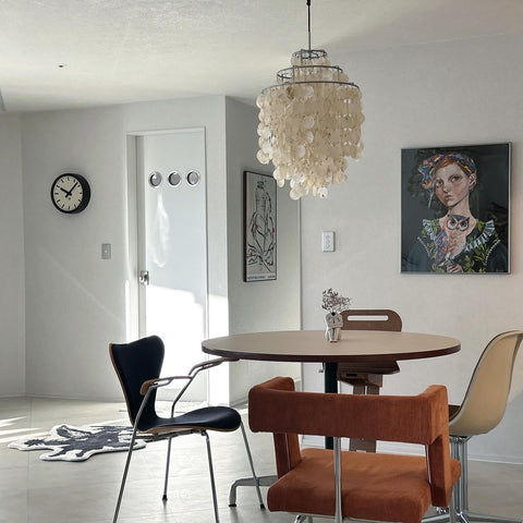 Pendant Light with Layered Natural Shell and Vintage Style