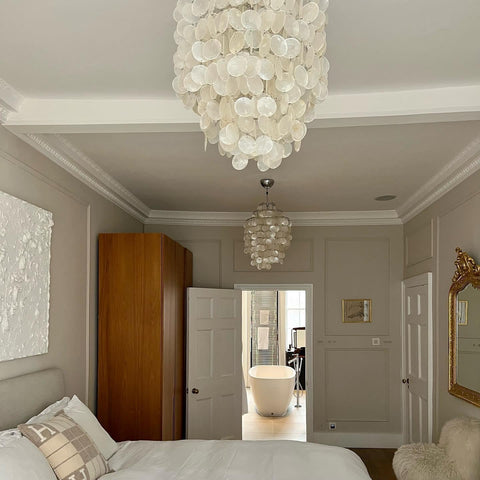 Pendant Light with Layered Natural Shell and Vintage Style