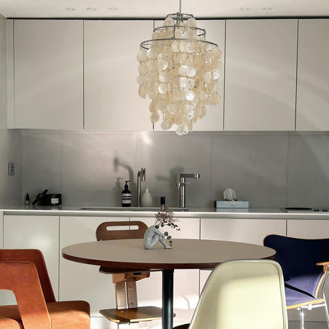 Pendant Light with Layered Natural Shell and Vintage Style