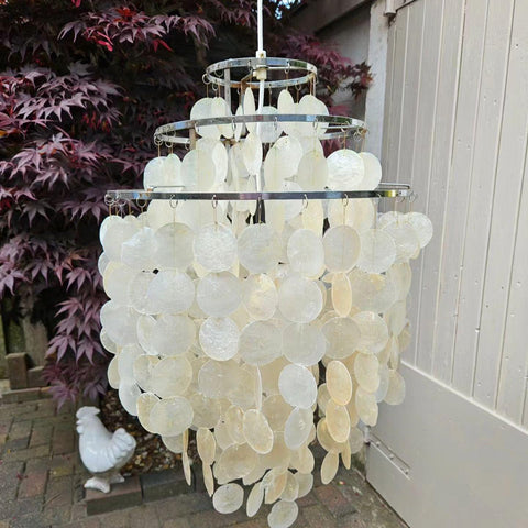 Pendant Light with Layered Natural Shell and Vintage Style
