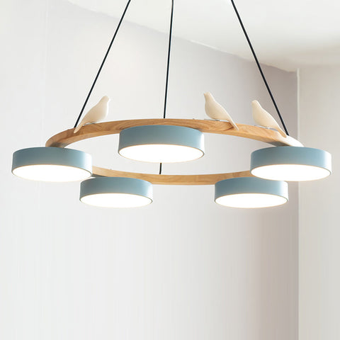 Wooden Bird LED Chandelier for Dining Room and Kitchen Lighting