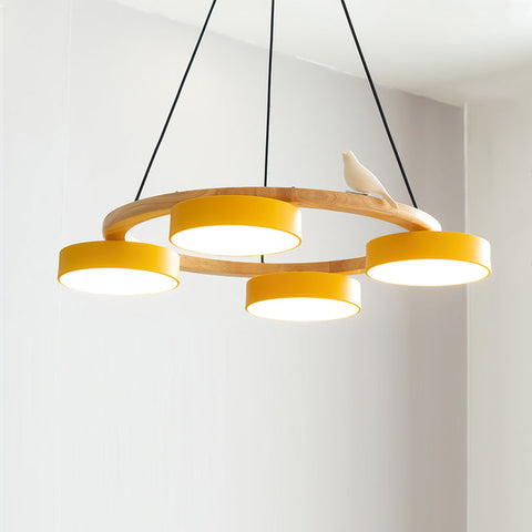 Wooden Bird LED Chandelier for Dining Room and Kitchen Lighting