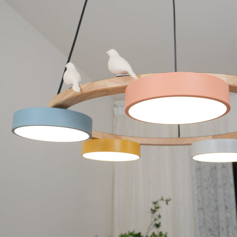Wooden Bird LED Chandelier for Dining Room and Kitchen Lighting