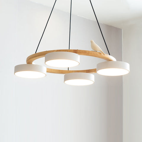 Wooden Bird LED Chandelier for Dining Room and Kitchen Lighting