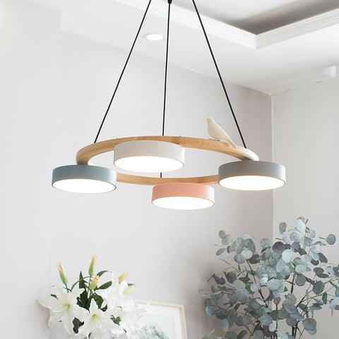 Wooden Bird LED Chandelier for Dining Room and Kitchen Lighting