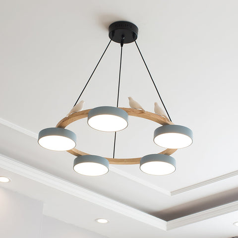 Wooden Bird LED Chandelier for Dining Room and Kitchen Lighting