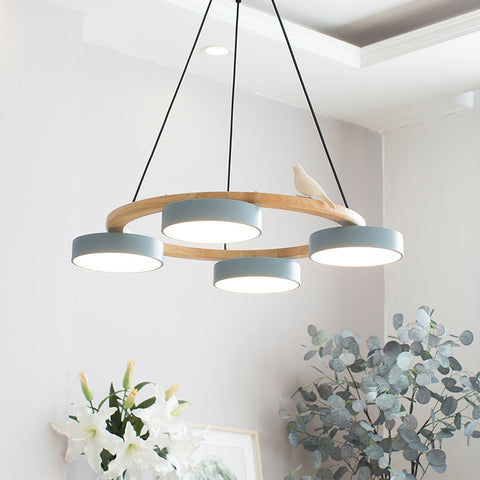 Wooden Bird LED Chandelier for Dining Room and Kitchen Lighting