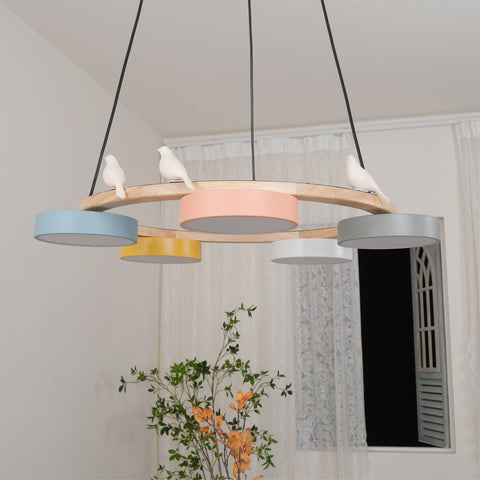 Wooden Bird LED Chandelier for Dining Room and Kitchen Lighting