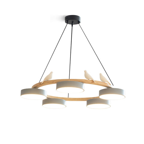Wooden Bird LED Chandelier for Dining Room and Kitchen Lighting