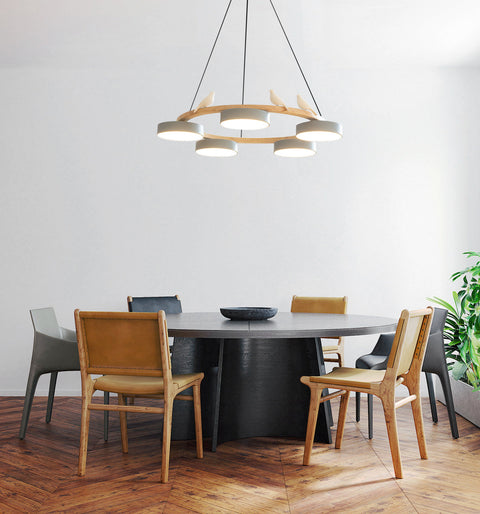 Wooden Bird LED Chandelier for Dining Room and Kitchen Lighting
