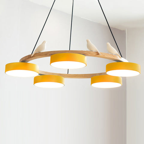 Wooden Bird LED Chandelier for Dining Room and Kitchen Lighting