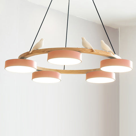 Wooden Bird LED Chandelier for Dining Room and Kitchen Lighting