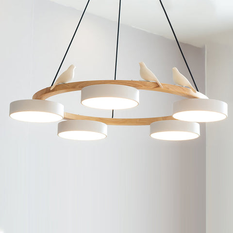Wooden Bird LED Chandelier for Dining Room and Kitchen Lighting