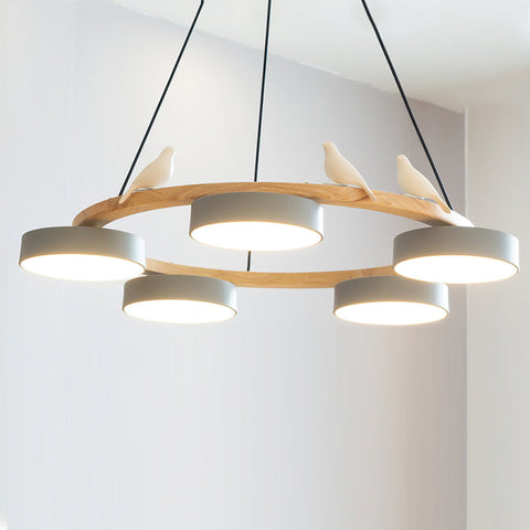 Wooden Bird LED Chandelier for Dining Room and Kitchen Lighting