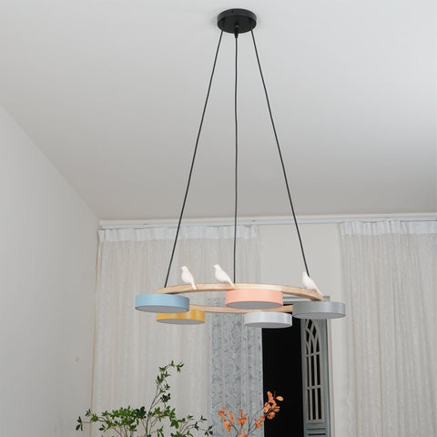 Wooden Bird LED Chandelier for Dining Room and Kitchen Lighting
