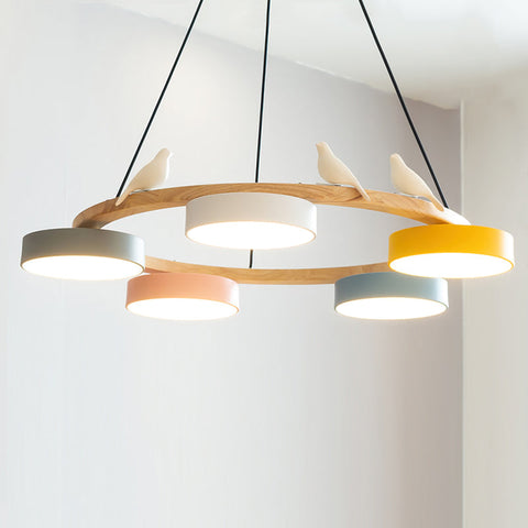Wooden Bird LED Chandelier for Dining Room and Kitchen Lighting