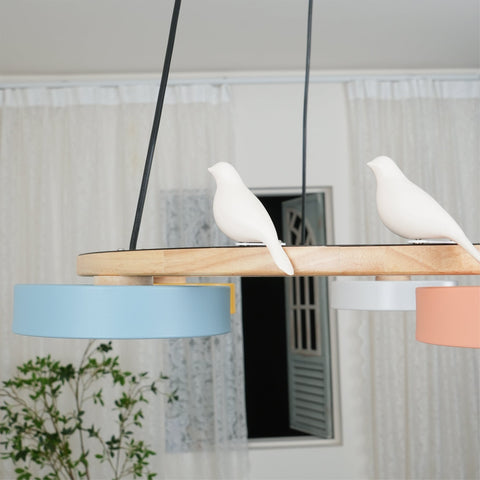 Wooden Bird LED Chandelier for Dining Room and Kitchen Lighting