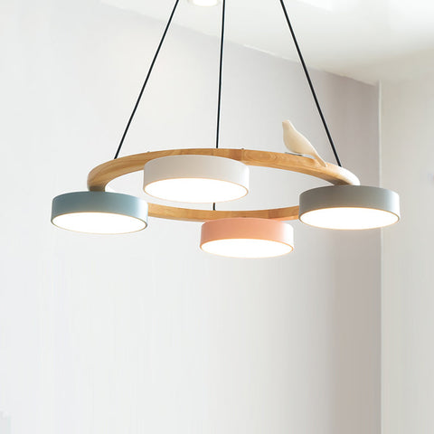 Wooden Bird LED Chandelier for Dining Room and Kitchen Lighting