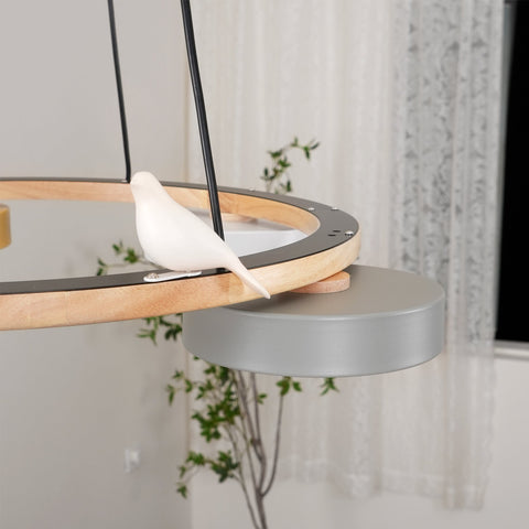 Wooden Bird LED Chandelier for Dining Room and Kitchen Lighting