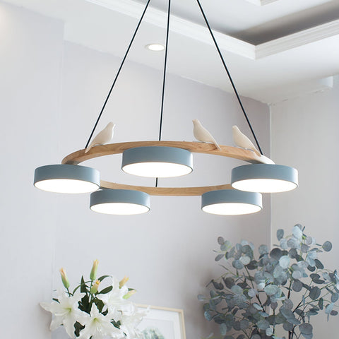 Wooden Bird LED Chandelier for Dining Room and Kitchen Lighting